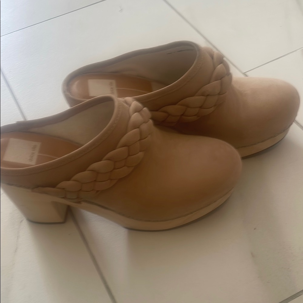 Women's Tan Braided wooden Heeled clog Shoes size 9 Dolce vita